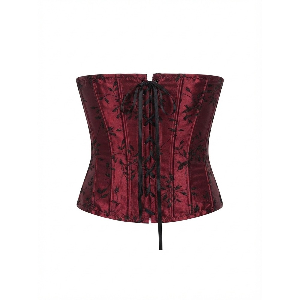 Victoria's Secret Y2K Style Red Black Floral Whimsigoth Corset Top Satin M